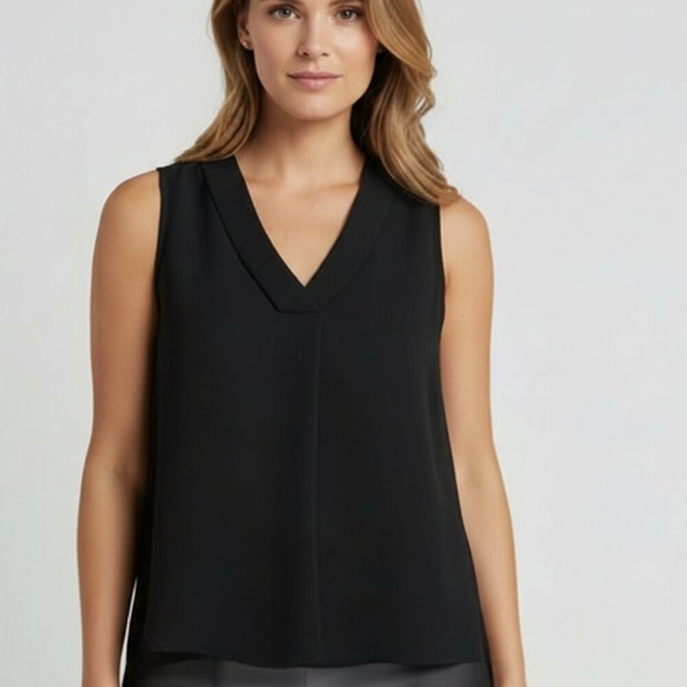 Lumiere Classic Black V-Neck High Low Blouse